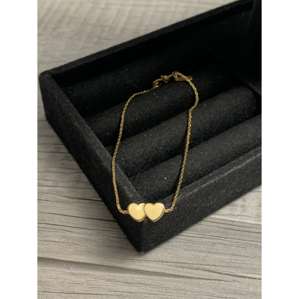 Monet Gold Tone Double Heart Enamel Link Chain Bracelet 7 Inch Vintage Jewelry